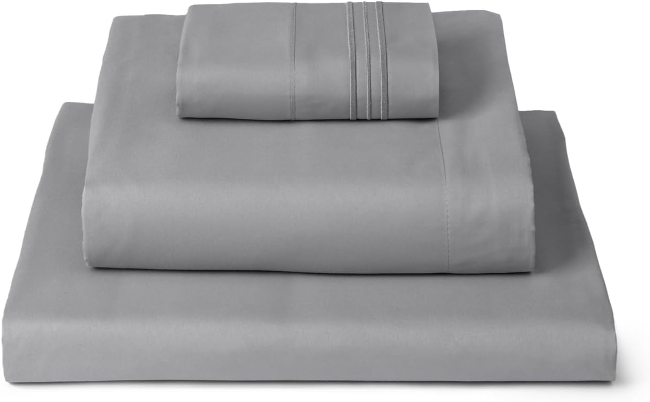 Mellanni Twin XL Sheets Set - 3 PC Iconic Collection Bedding - Hotel Luxury, Extra Soft, Cooling Bed Sheets - Wrinkle, Fade, Stain Resistant (Twin Extra Long, Light Gray)