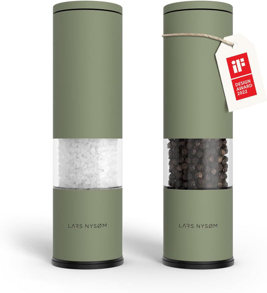 LARS NYSØM Salt and Pepper Grinder Set Manual, Stainless Steel Salt and Pepper Mills with Adjustable Ceramic Grinder I Design Spice Shakers (Sage Green)