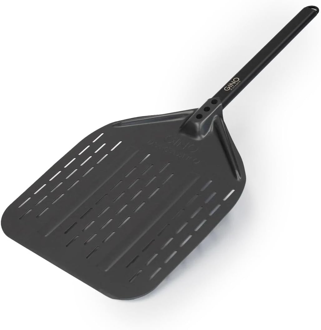 Gino D'Acampo 12" Perforated Pizza Peel: Effortlessly Slide, Rotate, and Retrieve Pizzas - Professional-Grade Perforated Pizza Paddle - Essential Tool for Perfect Homemade Pizzas
