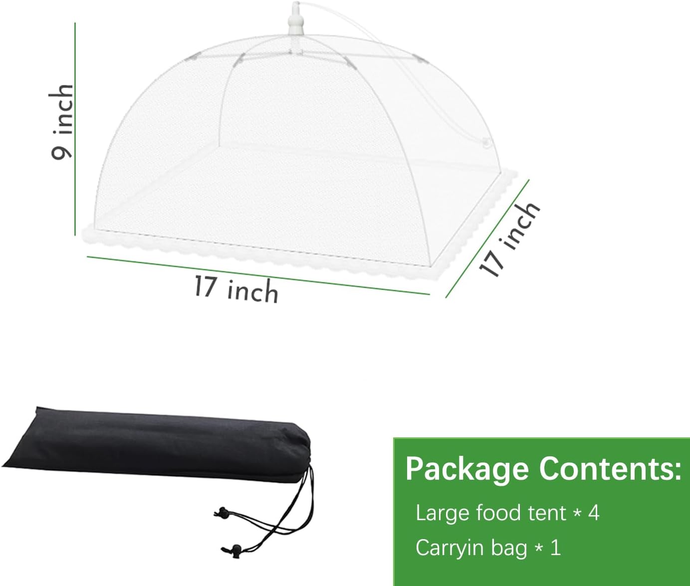 Mesh Food Covers for Outdoors - 4 Pack Upgraded Large 17x17 in Outdoor Party Food Cover Tent Collapsible Picnic Nets Umbrella Screen Pop Up Food Dome for Outside (White)