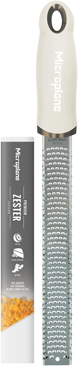 Microplane Zester Grater in Cashmere Beige for Citrus Fruits, Hard Cheese, Ginger, Chocolate and Nutmeg with Fine Stainless Steel Blade - Made in USA