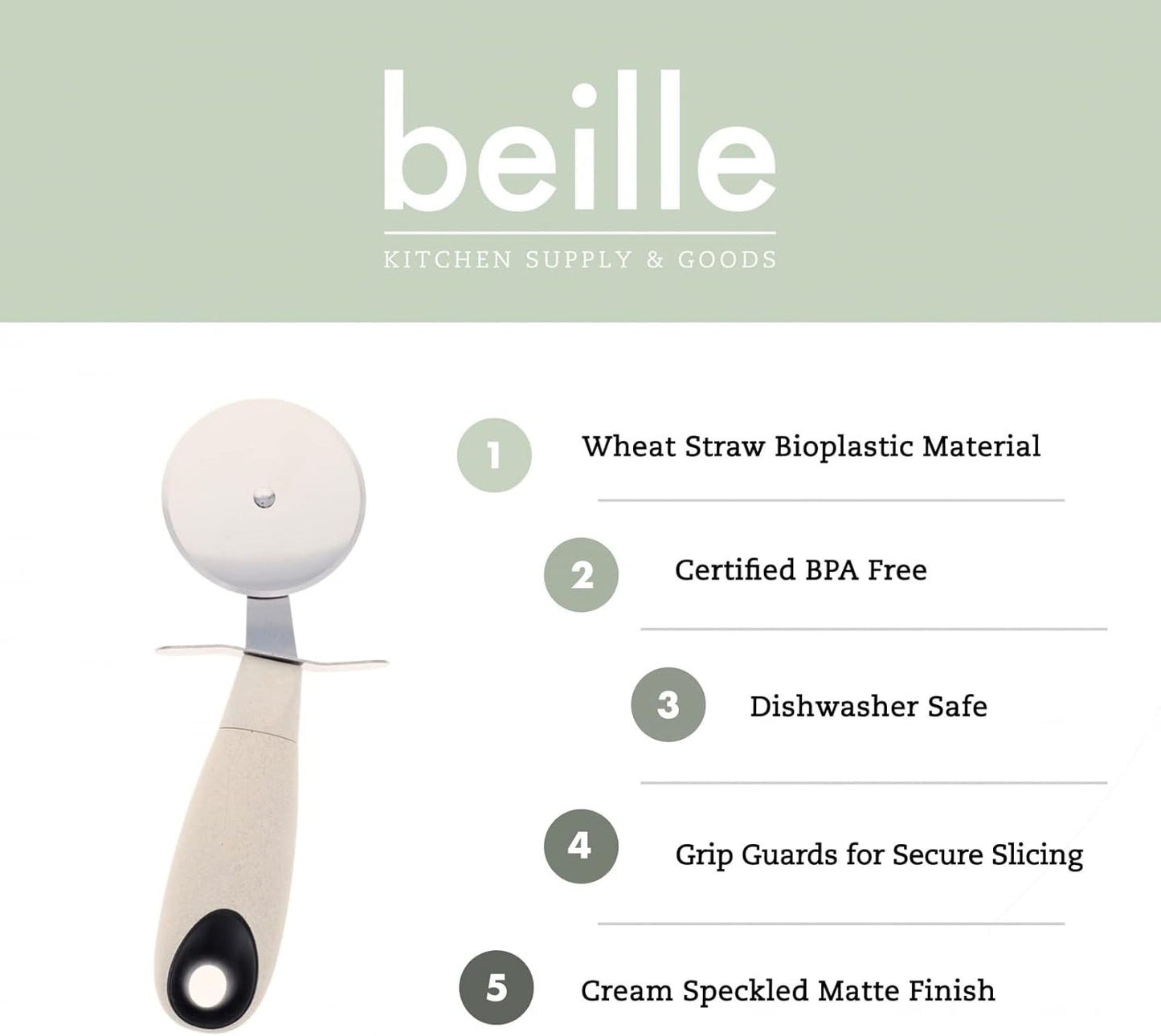 Beille Cream Stainless Steel Wheat Straw Pizza Cutter Kitchen Utensil Home Goods