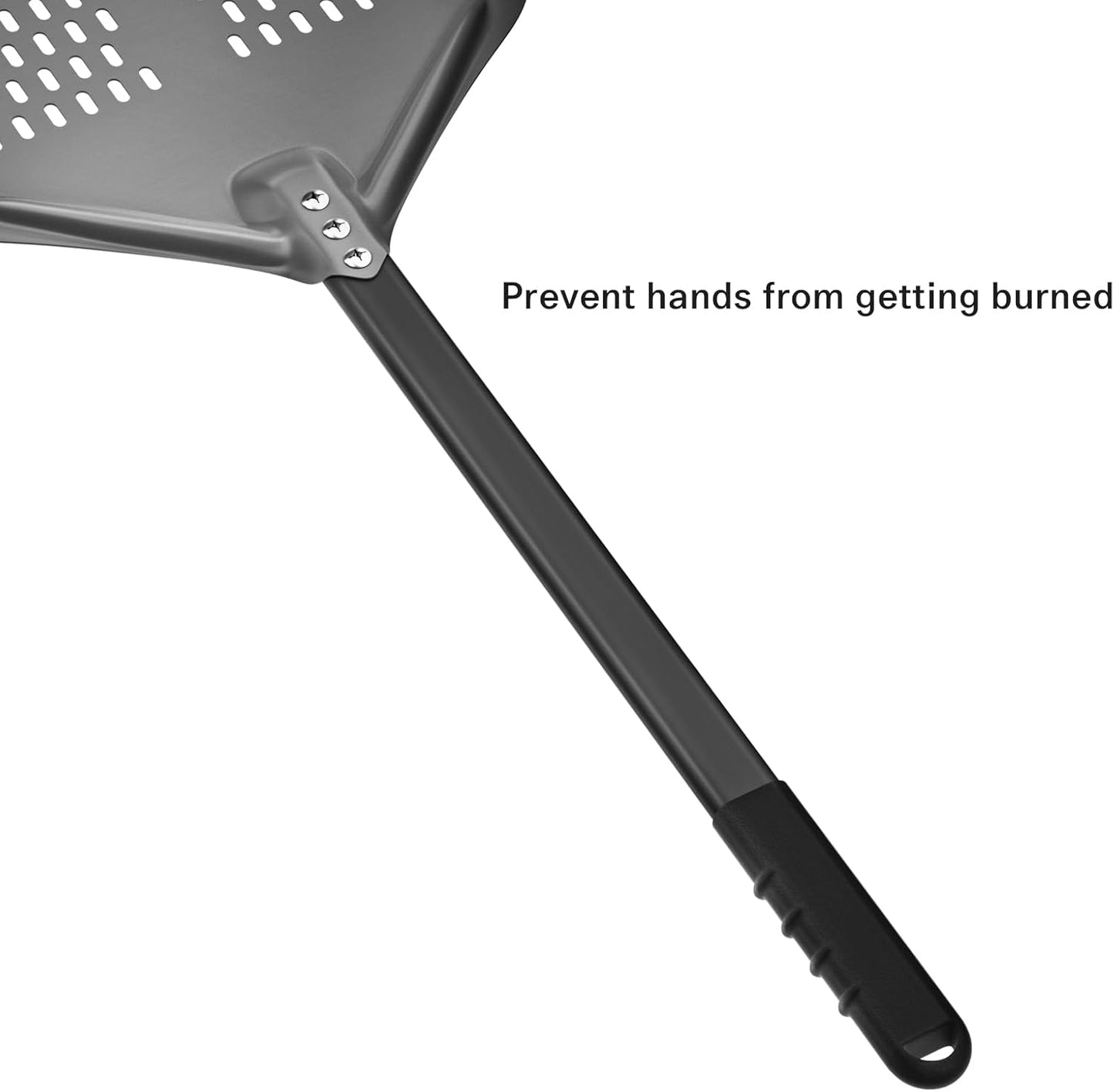 14” Perforated Pizza Peel, Long Handle Hard Anodized Aluminum Pizza Peel, Extra Large Pizza Turning Peel, Professional Pizza Pizza Paddle, 34.8 inch overall