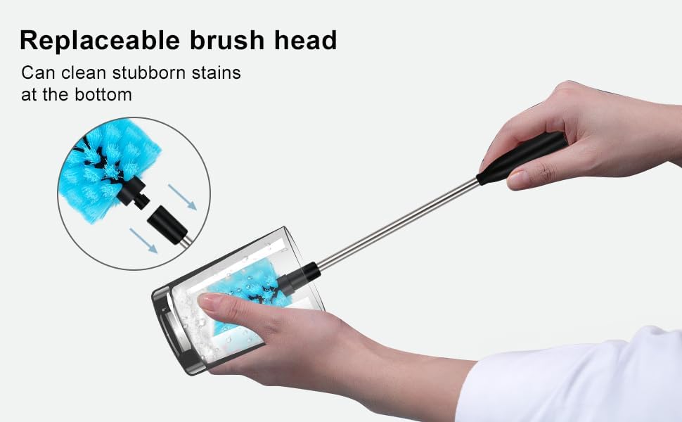 3 in 1 Stainless Steel Long Handled Water Bottle Brush Set, Kitchen Scrubber Cleaning Brush for Mugs, Coffee Cups, Glassware, Wine Glasses, Wake-Ups, with Straw Cleaner, Blue