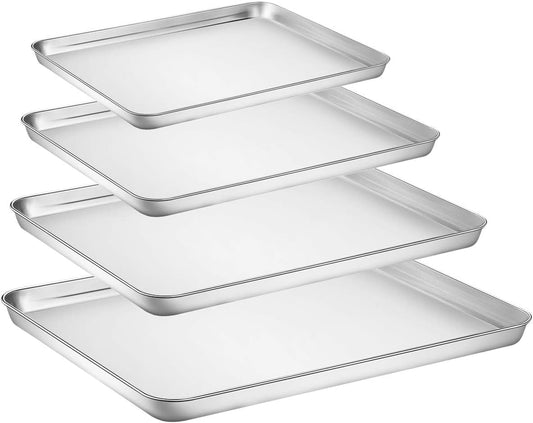 Baking Sheet Set of 4, Yododo Stainless Steel Baking Pan Tray Cookie Sheet, Non Toxic & Healthy, Mirror Finish & Rust Free, Easy Clean & Dishwasher Safe (16inch 12inch 10inch 9inch)