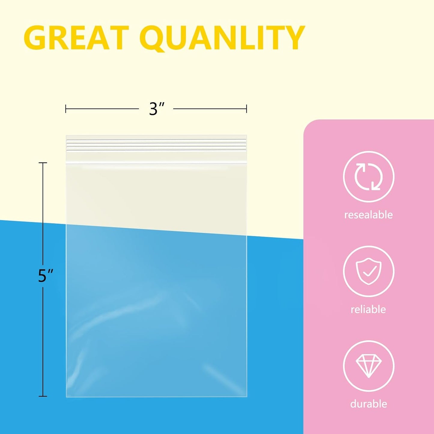 iMailer - 100 Pcs- 3" x 5" Clear Small Zip Bag - Reclosable Zip Plastic Poly Bags 2 Mil with Resealable Lock Seal Zipper for Photo, Jewelry, Bakery, Treats, Party Favors