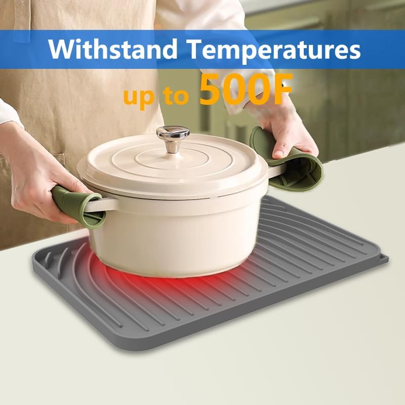 Dish Drying Matt for Kitchen Counter,14.6"×11"Silicone Dry Rack Mat with Built in Drain, Kitchen Dry Mats for Dishes Drying Pad for Counter(gray)