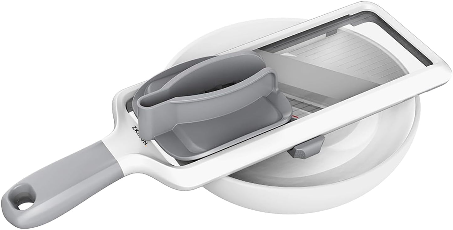 Multi Handheld Mandoline Slicer - Adjustable Stainless Steel Blade, Comfort Grip, Safety Features, Easy to Clean, Ideal for Speedy Slicing of Fruits and Vegetables (Gray)