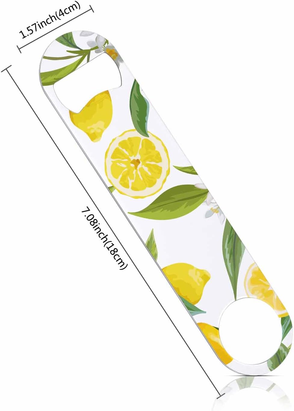 Lemon Stainless Steel Bottle Opener Yellow Fruits with Flowers and Leaves Pattern Flat Beer Bottle Opener Keychain for Home Kitchen Bar Restaurant Party Birthday Gift