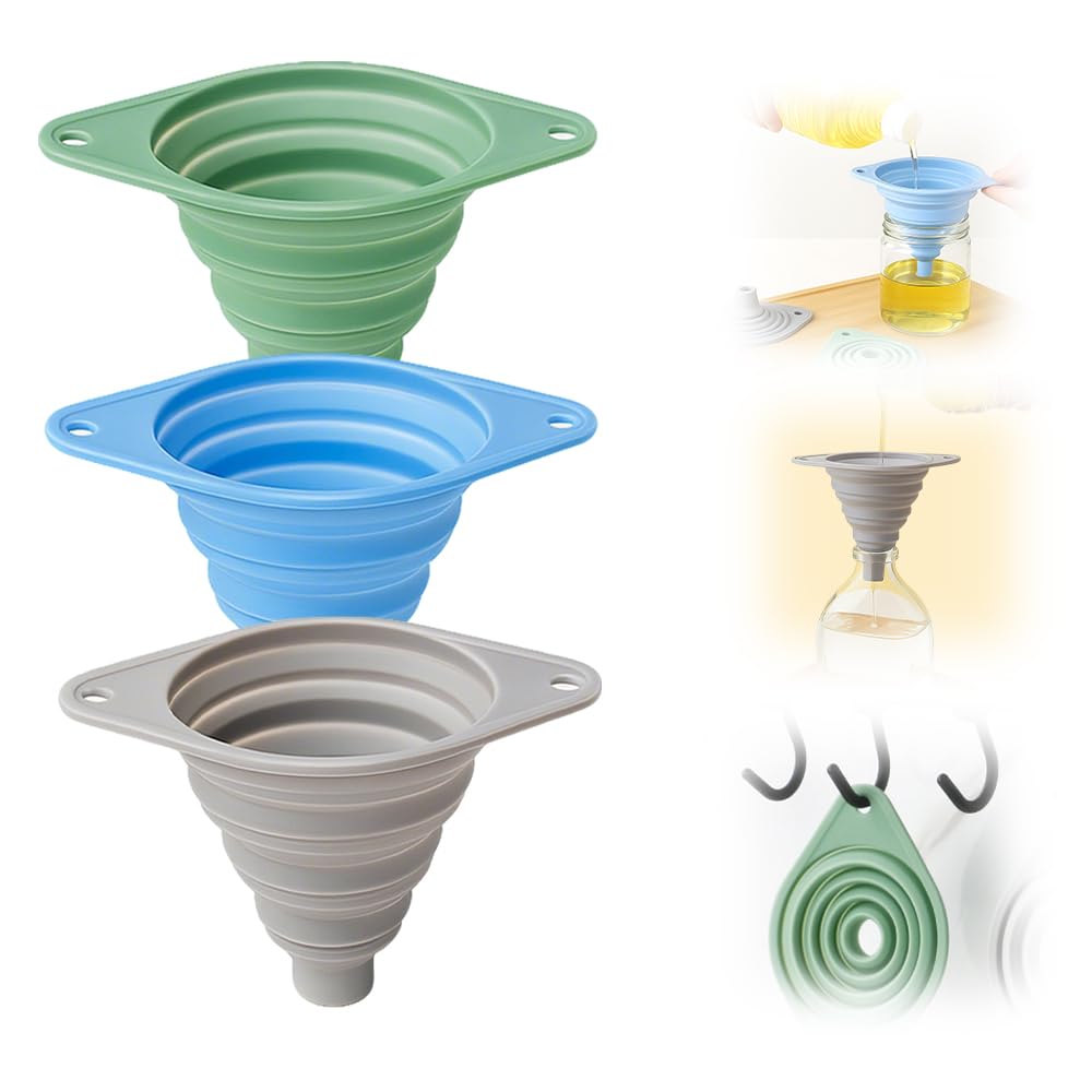 Kitchen Funnel Set, Silicone Collapsible Funnels for Kitchen Use Filling Bottles, Mini Funnels for Filling Small and Regular Water Bottles, Easy Pouring Tools for Kitchen Use and Refilling Bottles