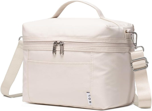 NOL Natural Organic Lifestyle Insulated Lunch Bags for Women Cooler Bag Lightweight Nylon Waterproof Lunch Box For Work (Small, Cream)