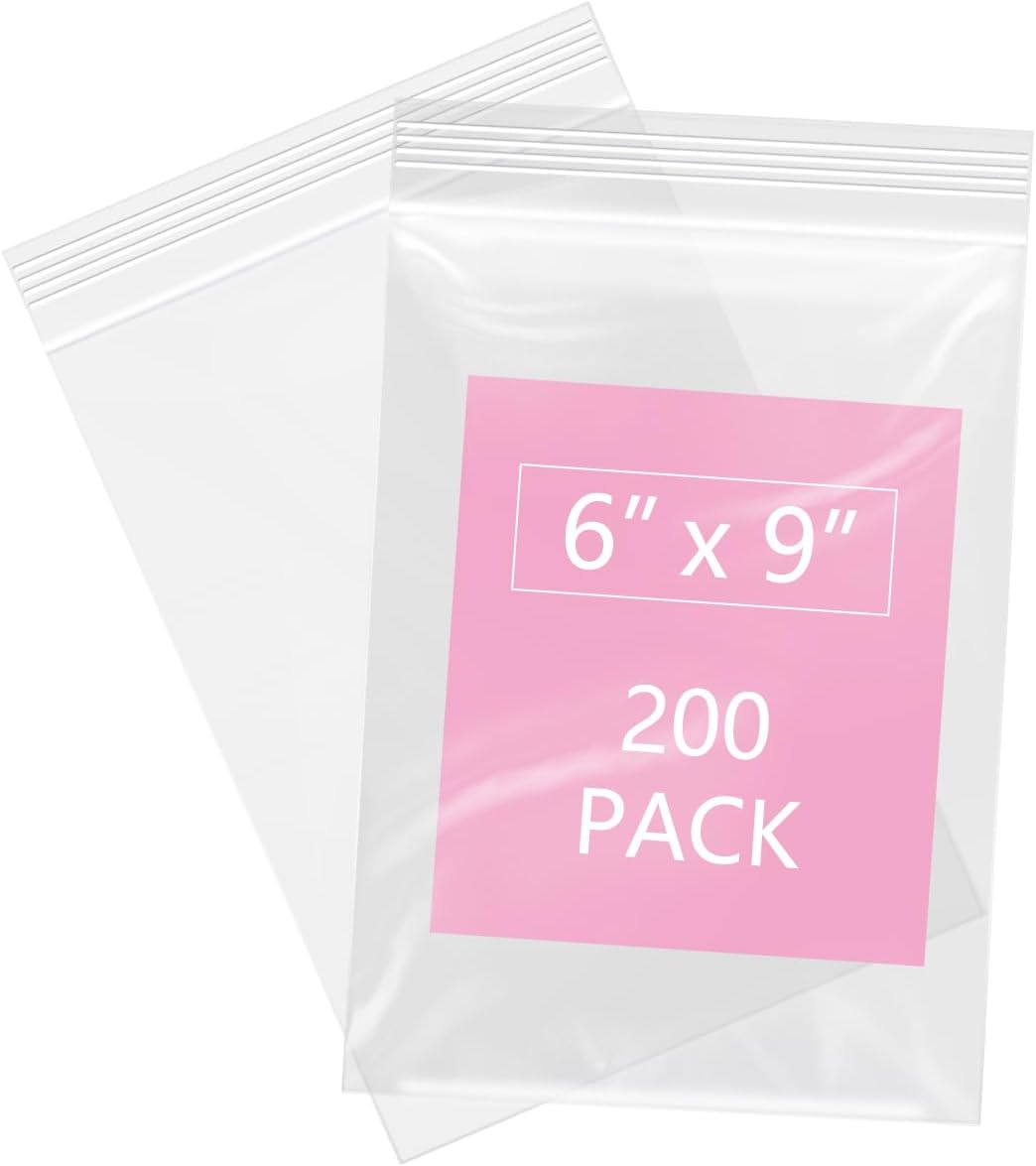 iMailer - 200 Pcs- 6" x 9" Plastic Zip Poly Bags- Clear Resealable Zip Bag for A7 A8 A9 Cards & Envelopes, Bakery, Cookies, Candies