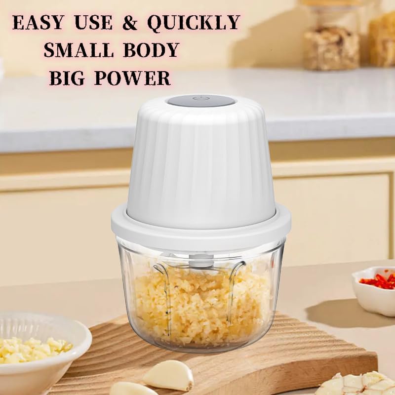 450ML Electric Garlic Chopper, Mini Portable Veggie Chopper, Garlic Grinder Masher Onion Chopper, Blender to Vegetable, Wireless Food Processor for Ginger, Chili, Fruit, Meat, etc