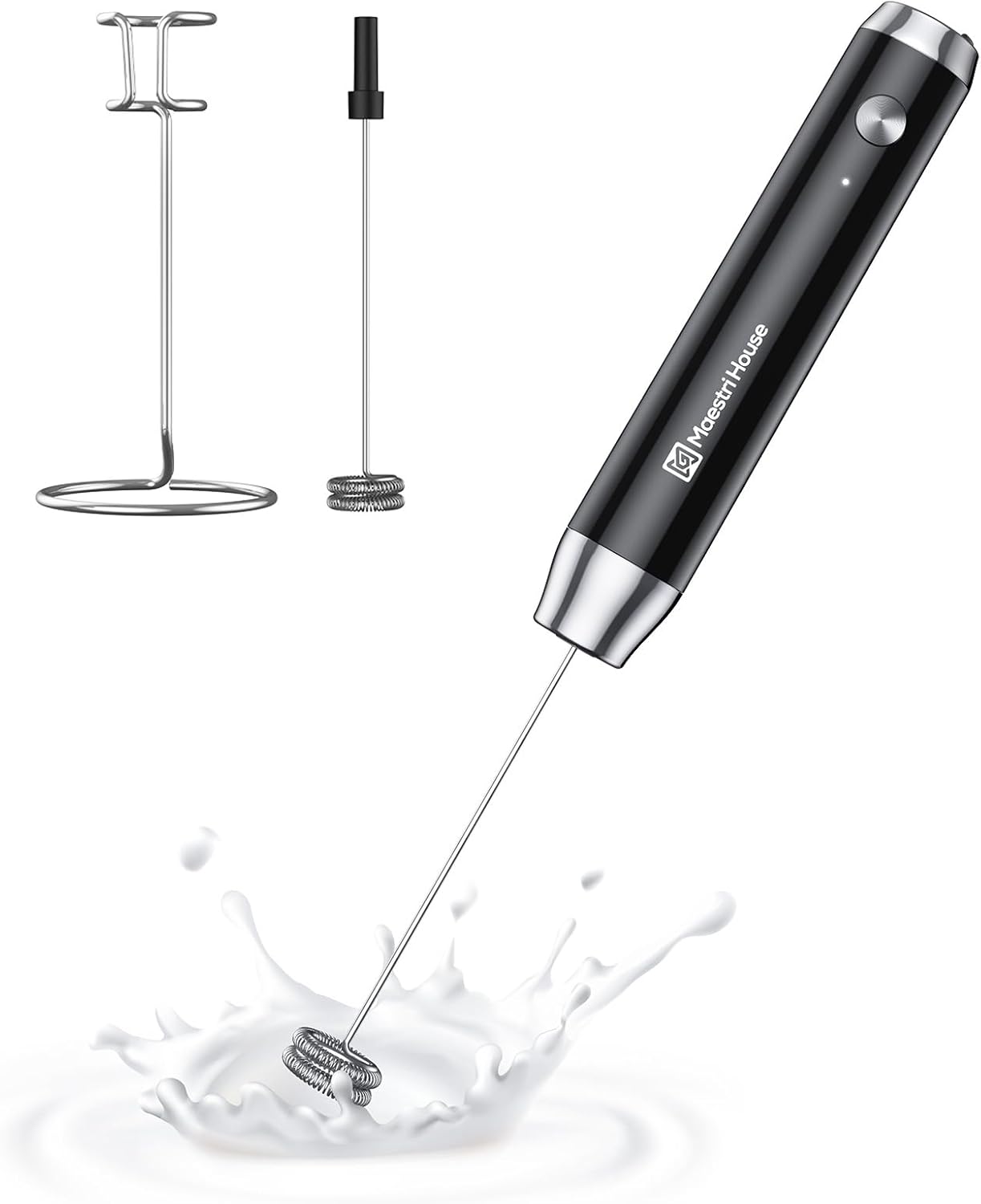 Maestri House Rechargeable Milk Frother with Stand, LunaFro Handheld Electric Foam Maker Waterproof Detachable Stainless Steel Whisk Drink Mixer Foamer for Lattes, Cappuccino