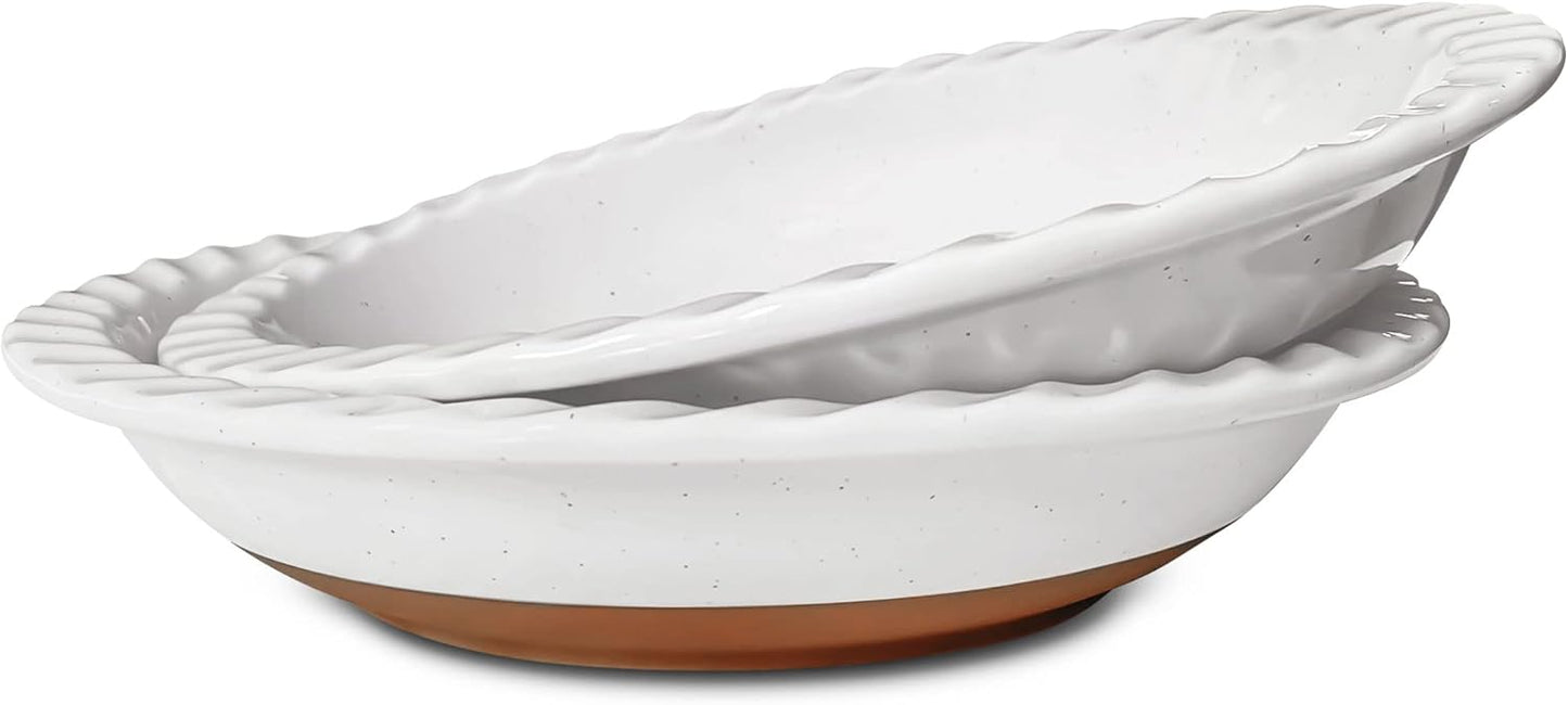 Mora Ceramic Classic 9 Inch Pie Pan Set of 2 - Round Pie Plate for Baking Apple/Pumpkin Pies, Quiche, Rolls, etc. Dishwasher and Oven Safe Dishes, Shallow Pans for Original Recipes - Vanilla White