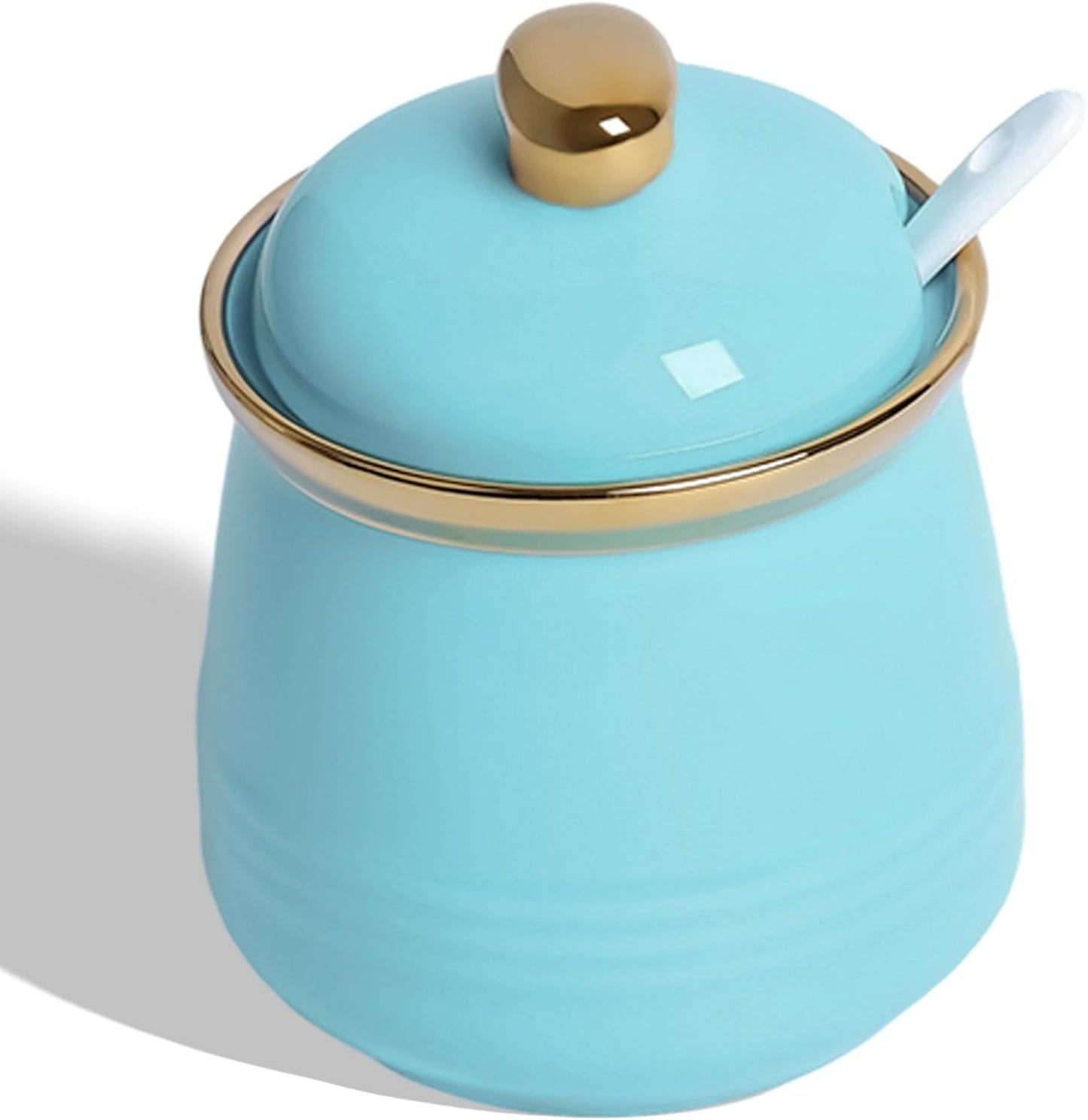 HAOTOP 12oz Sugar Bowl with Lid and Spoon,Simple Ceramic Sugar Jar Sugar Container Sugar Dispenser Coffee Bar Accessories, Modern Kitchen Countertop Canisters, Turquoise