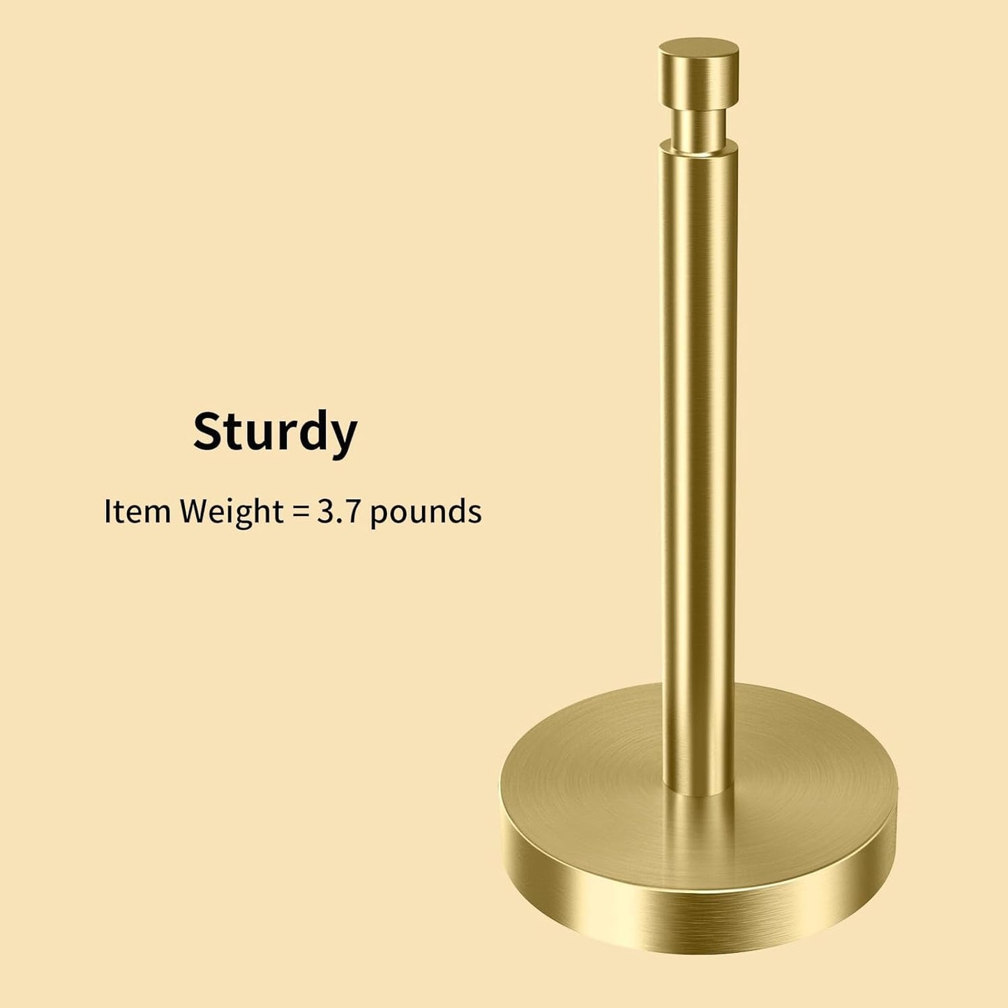Paper Towel Holder Countertop, Paper Towel Holder with Weighted Base Non Slip, Standing Paper Towel Roll Holder for Kitchen Bathroom, Easy One-Handed Operation, Stainles Steel (Gold)