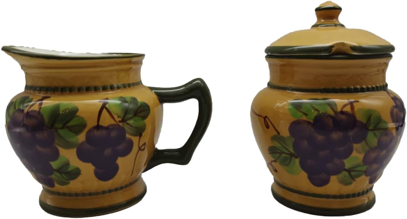 ACK Ceramic Cream and Sugar Set, Sugar Bowl with Lid (Grape)
