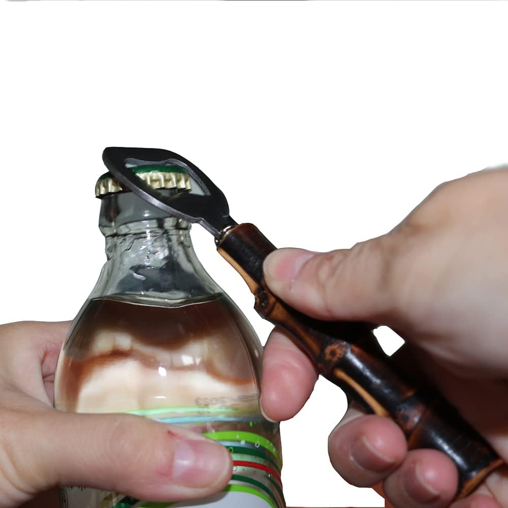 2PCS Stainless Steeel Bottle Openers,Cool Black Beer Cap Bottle Openers,Soft Drinks-Handcraft Bamboo Handle（Black）