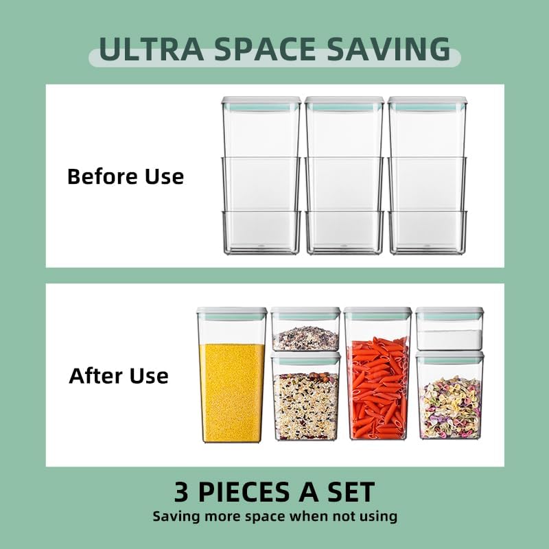 Food Storage Containers with Lids Airtight- 3Pcs BPA-Free Kitchen and Pantry Organization Pop Containers, Leakproof Stackable Kitchen Storage Containers for Cereal, Flour, Sugar (0.5, 1.2, 1.8 QT)