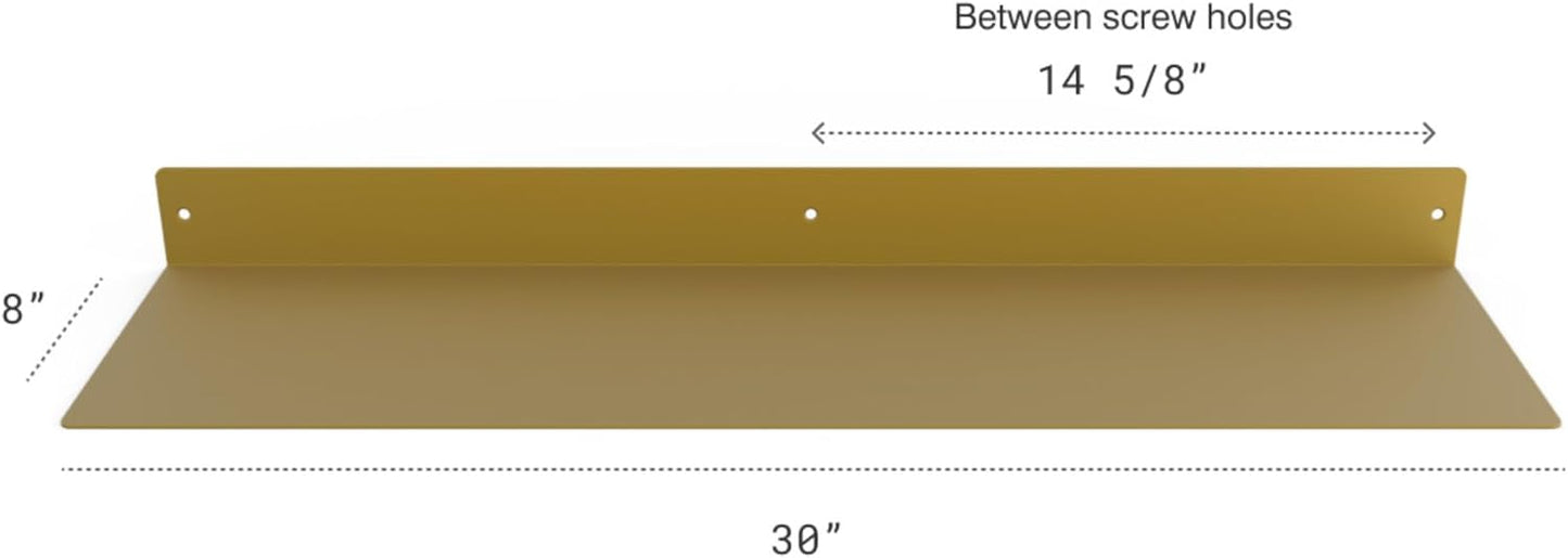 DIY CARTEL Linear Floating Shelf - Forged Raw Blackened Steel - Industrial Heavy Duty Metal Wall Mounted Modern Rustic Shelf - Made in The USA (30-inch x 8-inch Gold)