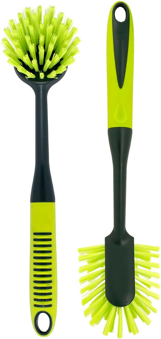 Pine-Sol Scrub Brush Set - Long Handle Cleaning Brushes with Heavy Duty Bristles and Comfort Grip - Scrubbers for Kitchen, Household, and Dishwashing, 2 Pieces