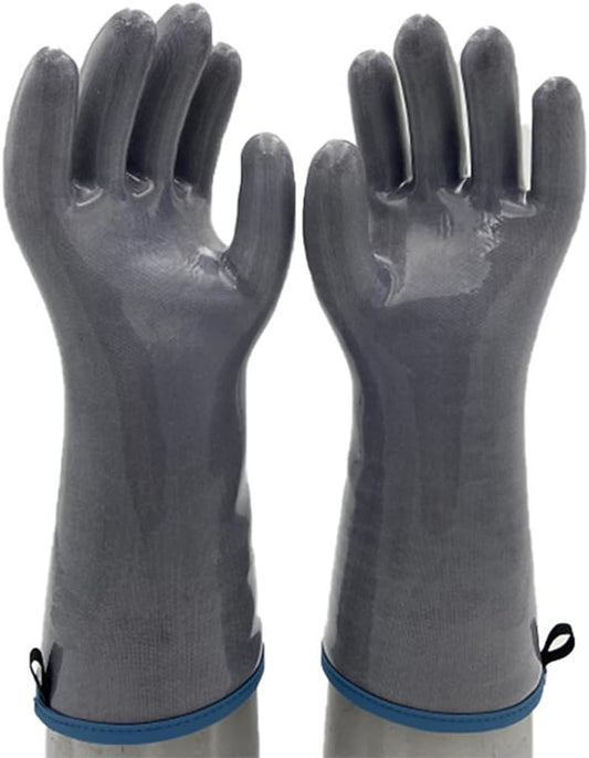 Silicone BBQ Gloves, Oven Gloves with Fingers 932°F Heat Resistant, Kitchen Waterproof Hot Proof Glove for Fryer, Smoker, Baking, Cooking (Gray, XXL)