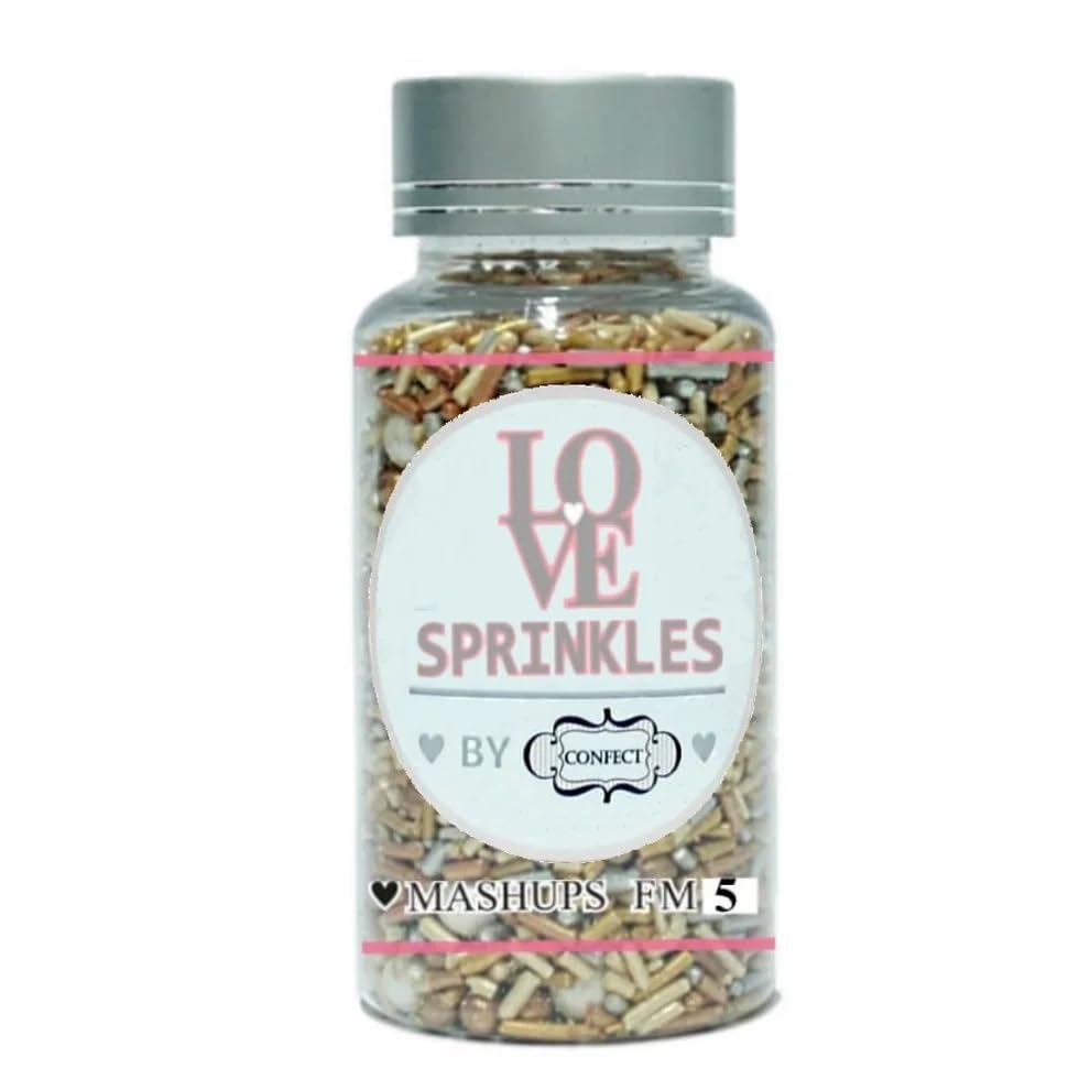 Confect Sprinkle Mix – Gold & White Pearl Sugar Strands for Baking, Cake Decoration & Cupcake Topping – Vegan, Gluten-Free, Nut-Free, Soy-Free, Dairy-Free, Palm Oil-Free – 4.2 Oz