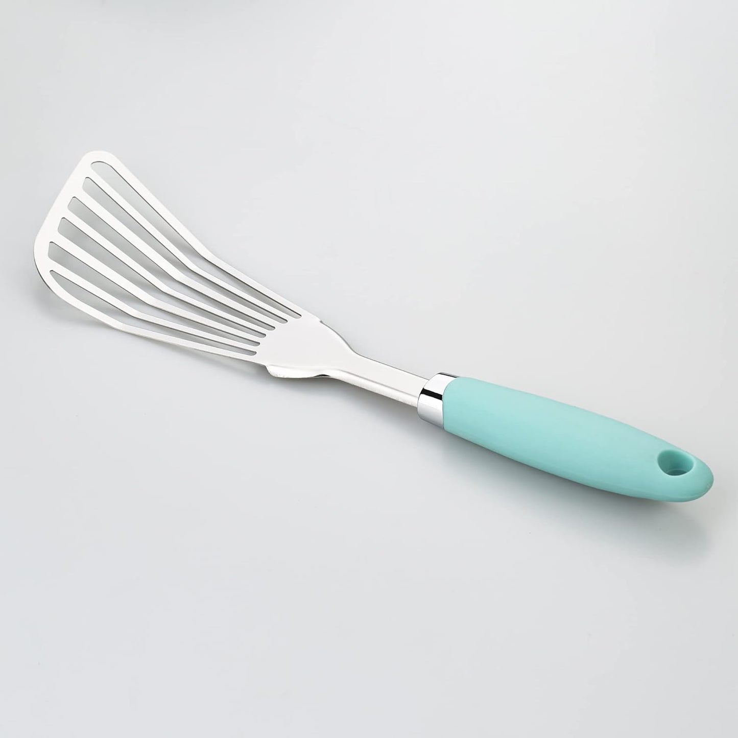 304 Stainless Steel Fish Spatula, Non-Slip Ergonomic Handle Slotted Spatula, Aqua Sky