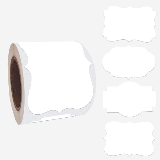 SALEMAR White Label Sticker, 2x3 inch Fancy Shape Labels for Essential Oil Bottle or Food Jars, Name Tags Stickers, 200PCS(White)