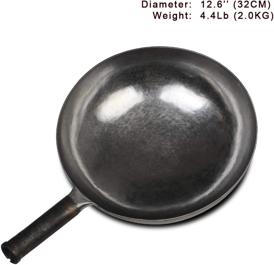 臻三环 ZhenSanHuan Chinese Hand Hammered Iron Woks and Stir Fry Pans, Non-stick, No Coating, Carbon Steel Pow (32CM, Silver - Not Seasoned)