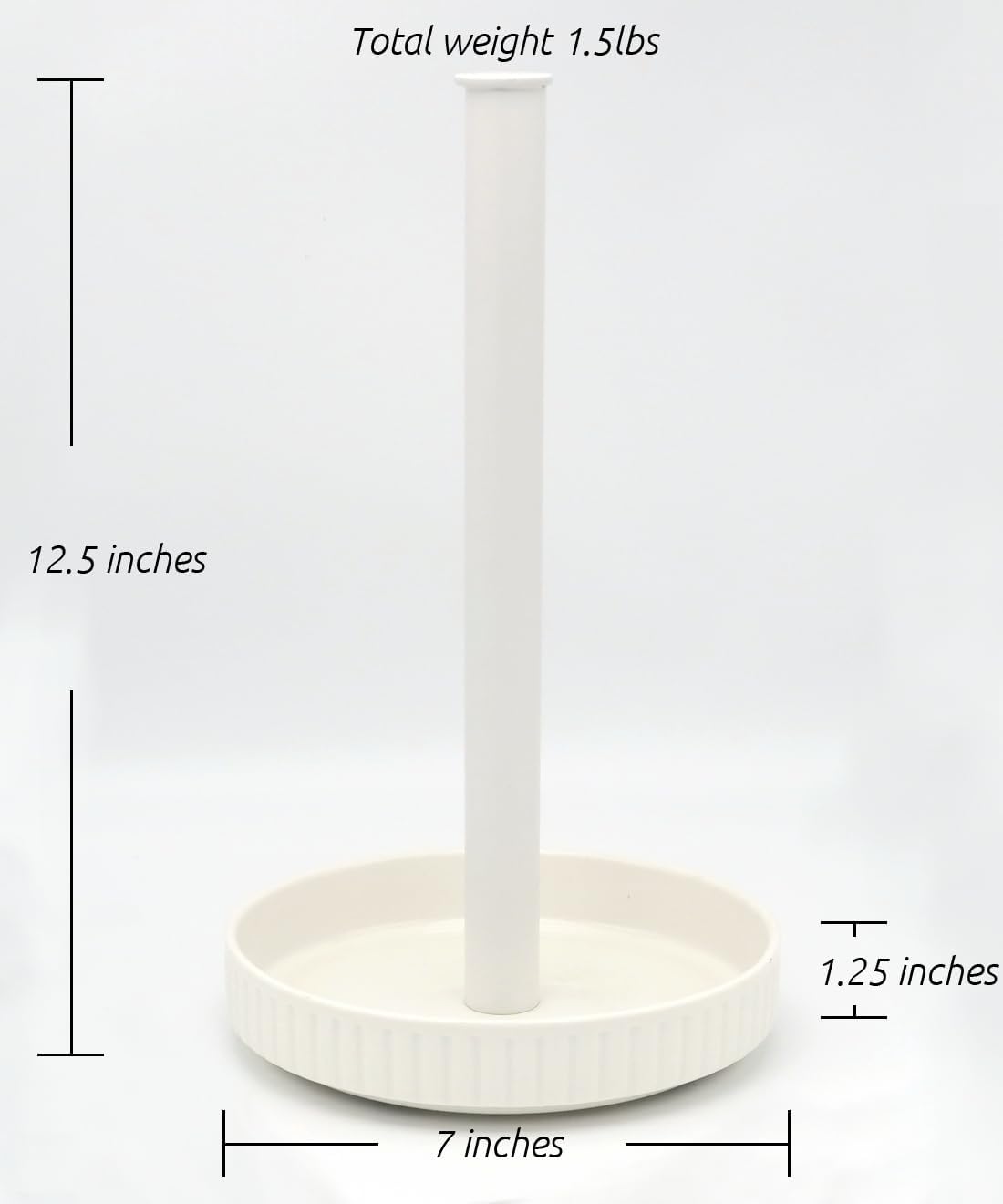 VROOMIUM Paper Towel Holder Countertop, Ceramic Base Easy-to-Clean, 1.5 lbs, 7" B x 12.5" H, Stable Elegant and Durable Kitchen Roll Stand, Chic White