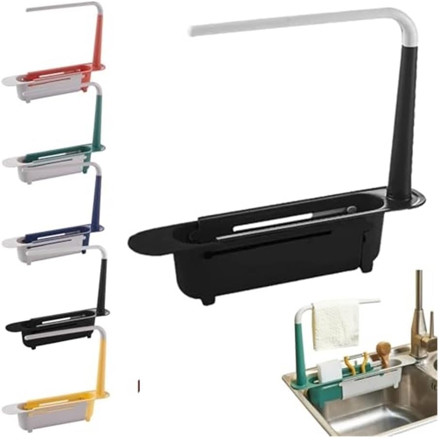 Onwddarefy Sink Storage Rack Telescopic, 2025 New Updated Telescopic Sink Storage Rack, Under Kitchen Sink Accessories Adjustable Length, Multipurpose Kitchen Sinks Organizer(Black)