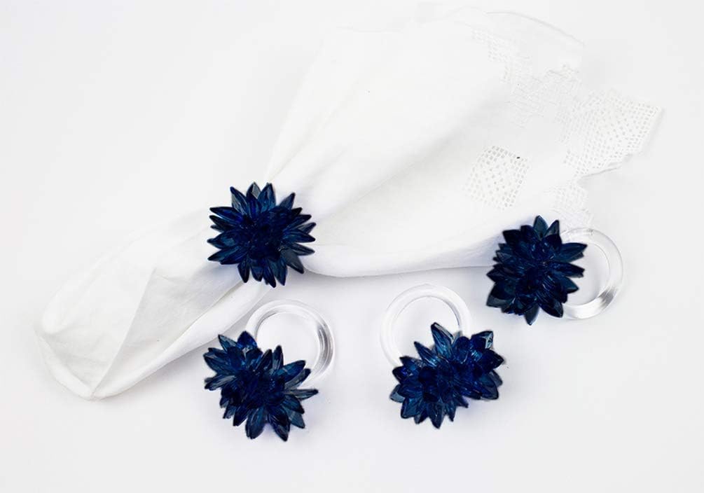 Fennco Styles Crystal Design Collection Napkin Rings - Set of 4 (Navy Blue, 2"x2")