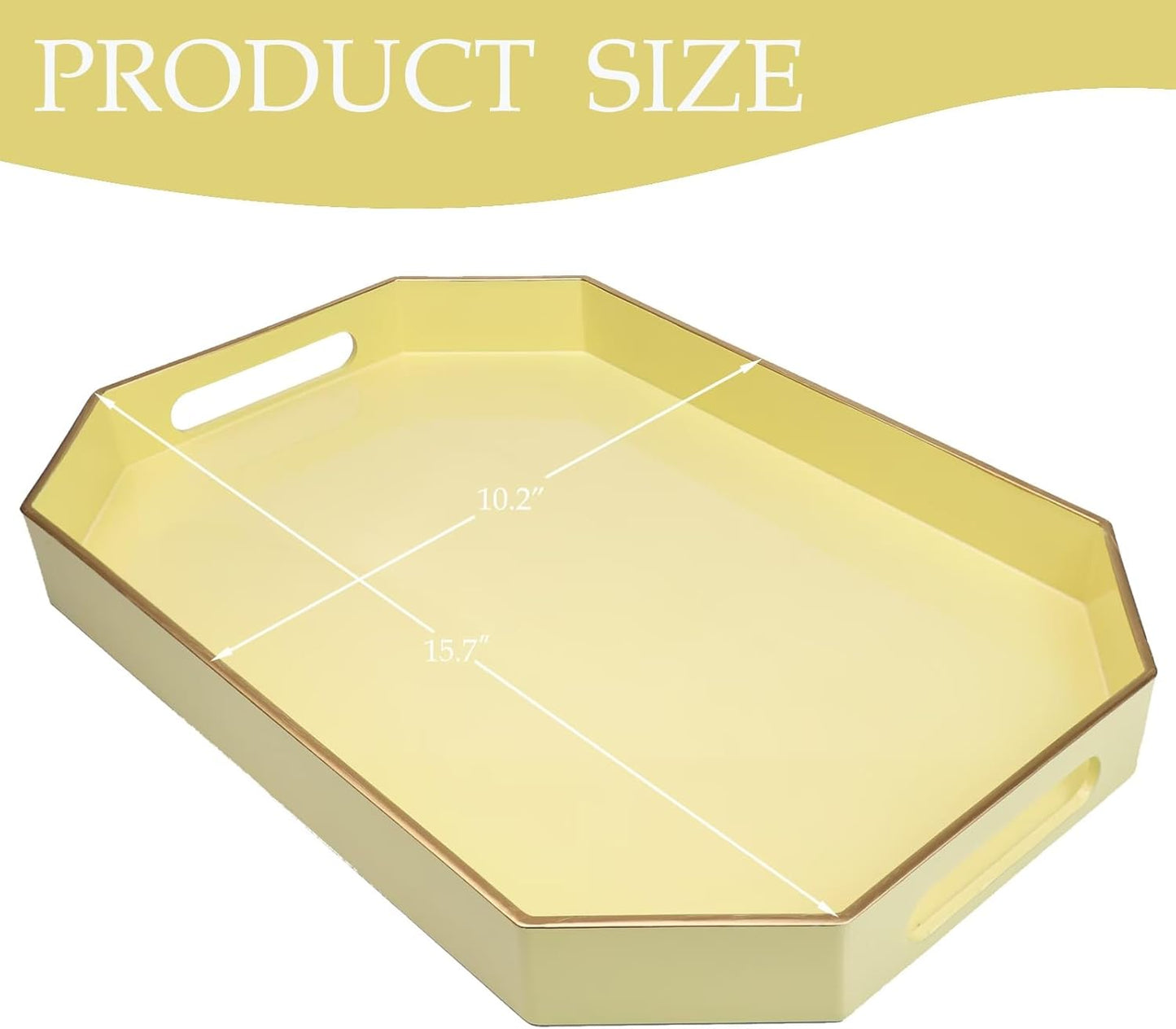 Spsyrine Yellow Plastic Serving Tray for Ottoman, Coffee Table, Octagon Decorative Tray for Entertaining, Outdoor, Living Room, Home Decor