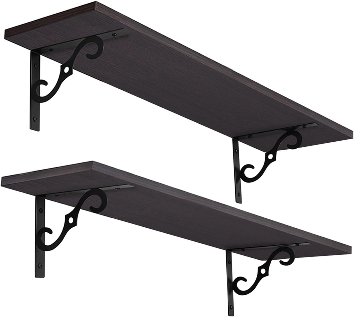 DINZI LVJ Long Wall Shelves, 23.6 Inch Large Floating Shelves Set of 2, Wide Display Shelf Wall Mounted with Brackets, Easy Hanging for Living Room, Toilet, Office, Bedroom, Espresso