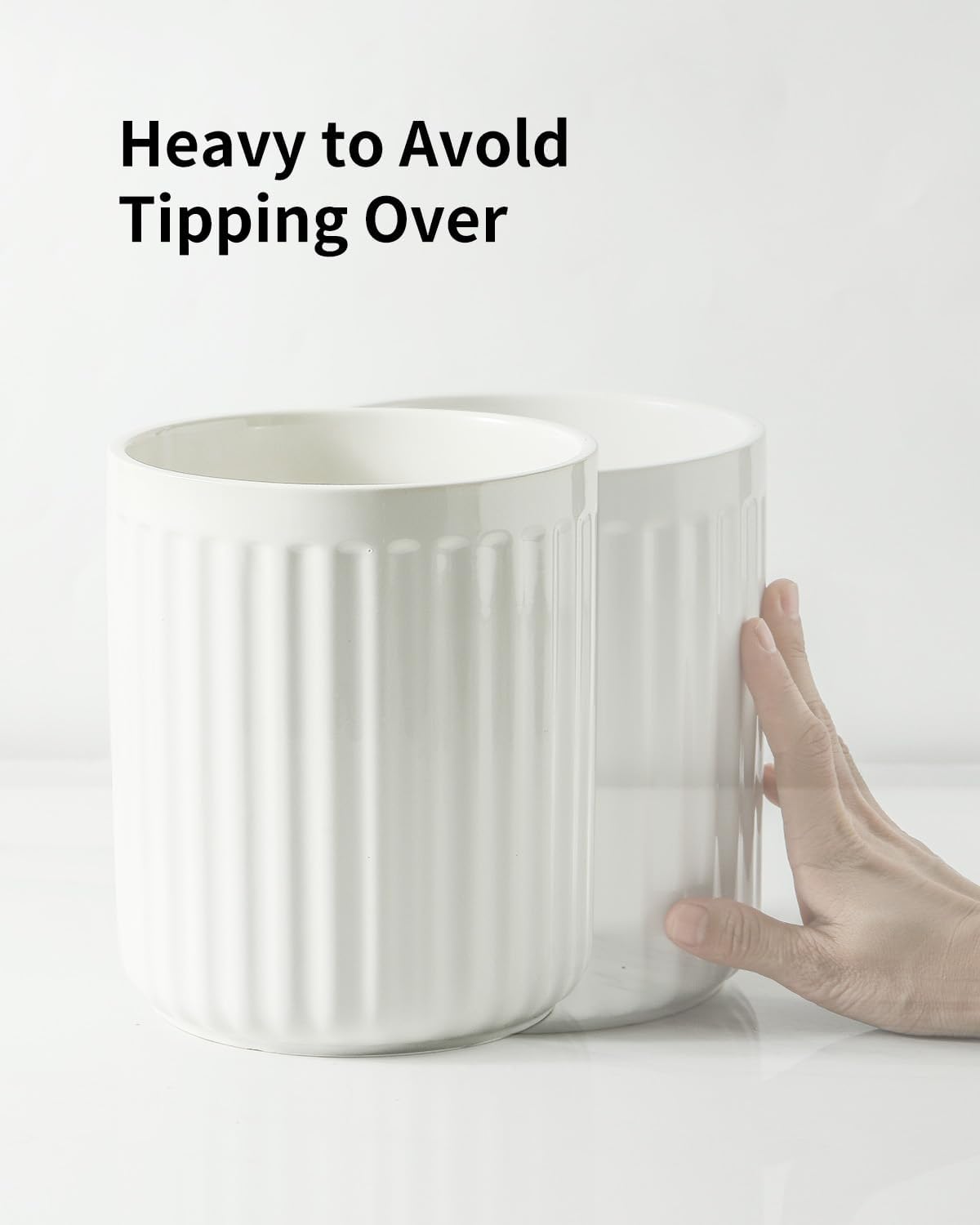 Hasense Utensil Holder Set of 2, 7.3" + 5.7" Farmhouse Utensil Holder for Kitchen Countertop, Stable Ceramic Utensil Crock for Christmas & Housewarming Gift, Spatula Holder for Counter, White