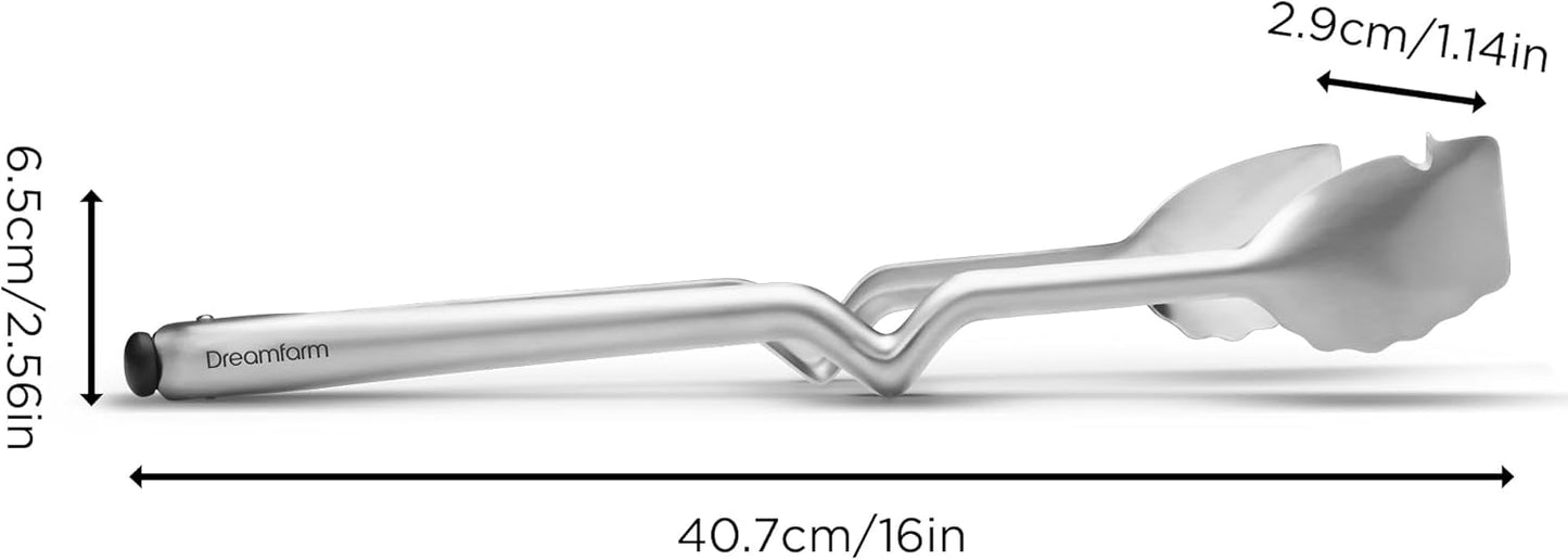 Dreamfarm BBQ Clongs Durable Barbecue Tongs with Click-Lock Open & Close, In-Built Sausage Prick & Cutter - 15" Stainless Steel