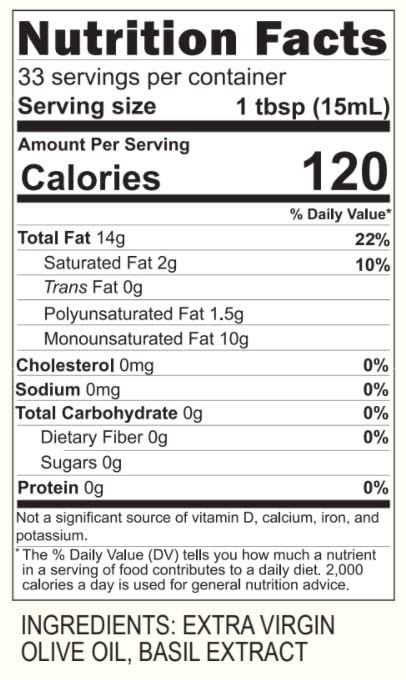 Blazing Bella Extra Virgin Olive Oil (Basil, 16.9 Fl Oz (Pack of 1))