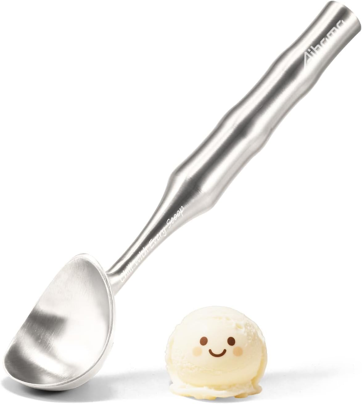 304 Stainless Steel Ice Cream Scoop, All Metal Ice Cream Scooper One-Piece Design, Heavy Duty Scoops with Comfortable Non-Slip Handle, Dishwasher Safe, Summer Gift