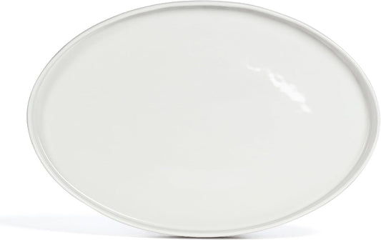 over&back Stackable Stoneware Serving Platter - Elegant 1-Piece Oval Serving Platter to Complete Your Kitchen Set - Perfect for Appetizers, Desserts, and More - 16" L x 11" W - Glossy White