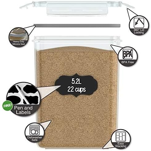 Simply Gourmet Airtight Flour and Sugar Containers with Lids – 3 Piece Kitchen Pantry Organization Set, BPA-Free Clear Plastic, Stackable Canisters for Baking Ingredients, Rice, Snacks, Cereal