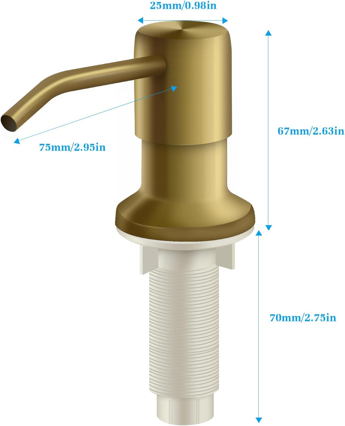 Soap Dispenser for Kitchen Sink and Extension Tube Kit, Stainless Steel Countertop SoapDispenser with 47 Inches Tube Connects Directly to Soap Bottle, Hand and Dish Soap Dispenser Pump （Golden）