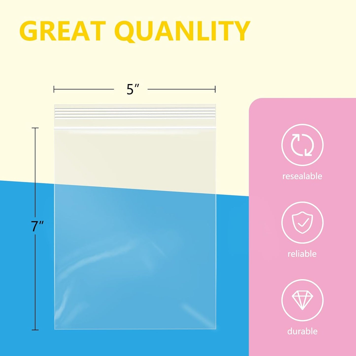 iMailer - 500 Pcs- 5" x 7" Clear Small Zip Bag - Reclosable Zip Plastic Poly Bags 2 Mil with Resealable Lock Seal Zipper for A2 A4 A6 Cards & Envelopes, Bakery, Cookies, Sandwich