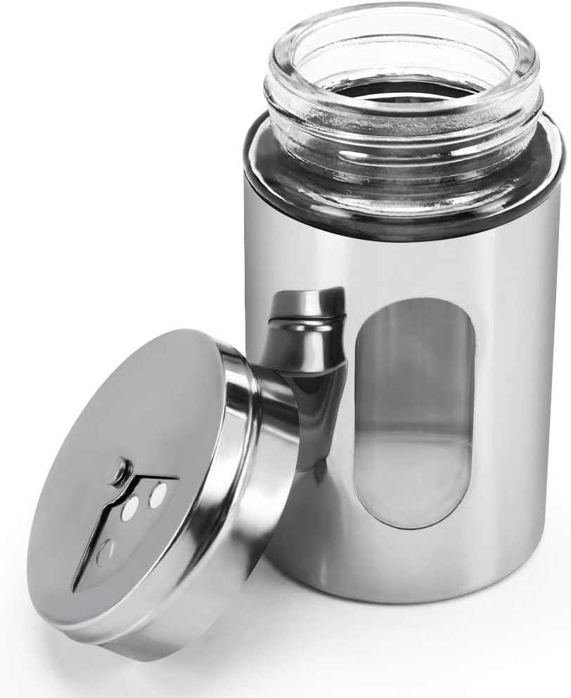 Accmor 2pcs Salt and Pepper Shakers,Stainless Steel Shaker for Salt Powder Sugar Cinnamon Pepper, Spice Dispenser with Adjustable Pour Holes,Silver