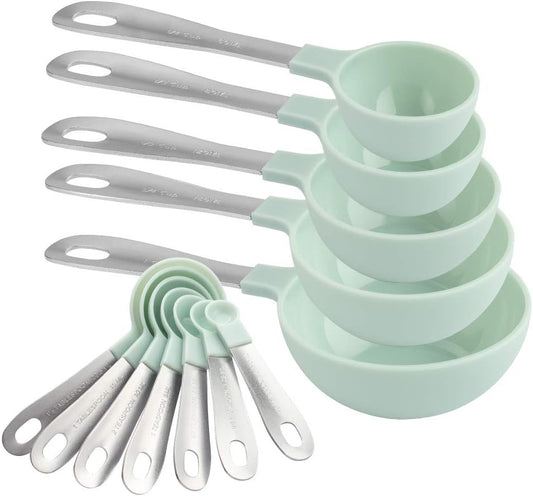 COOK WITH COLOR Measuring Cups Set and Measuring Spoon Set, Stainless Steel Handles, Nesting Kitchen Measuring Set, Liquid Measuring Cup Set, 12 PC Stainless Steel, Mint