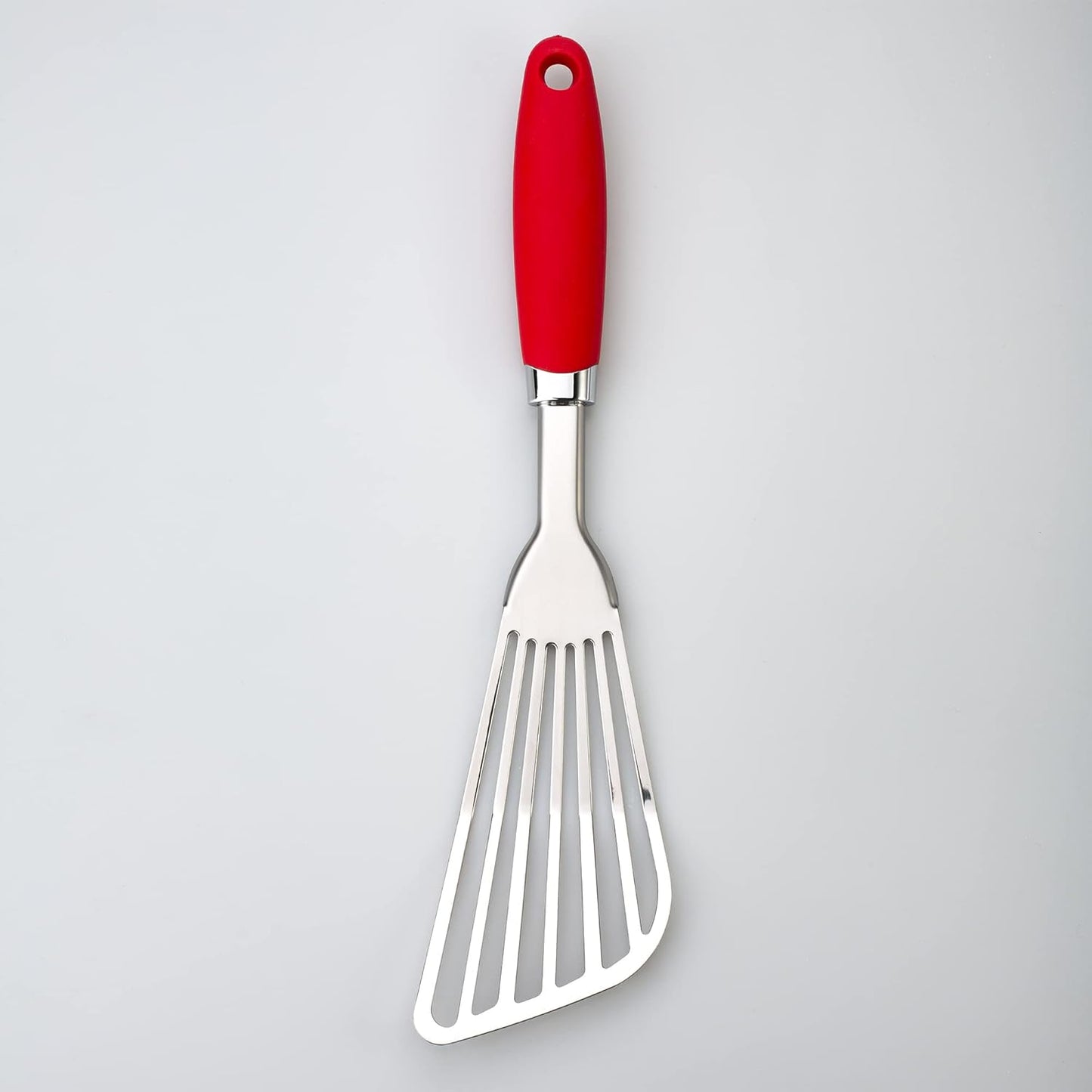 304 Stainless Steel Fish Spatula, Non-Slip Ergonomic Handle Slotted Spatula, Red