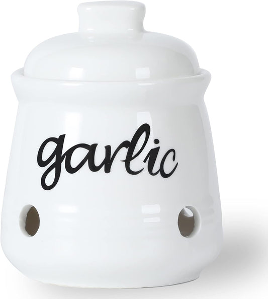 Garlic Keeper with Lid, Ceramic Mini Garlic Saver Container for Countertop, Farmhouse Kitchen Decor