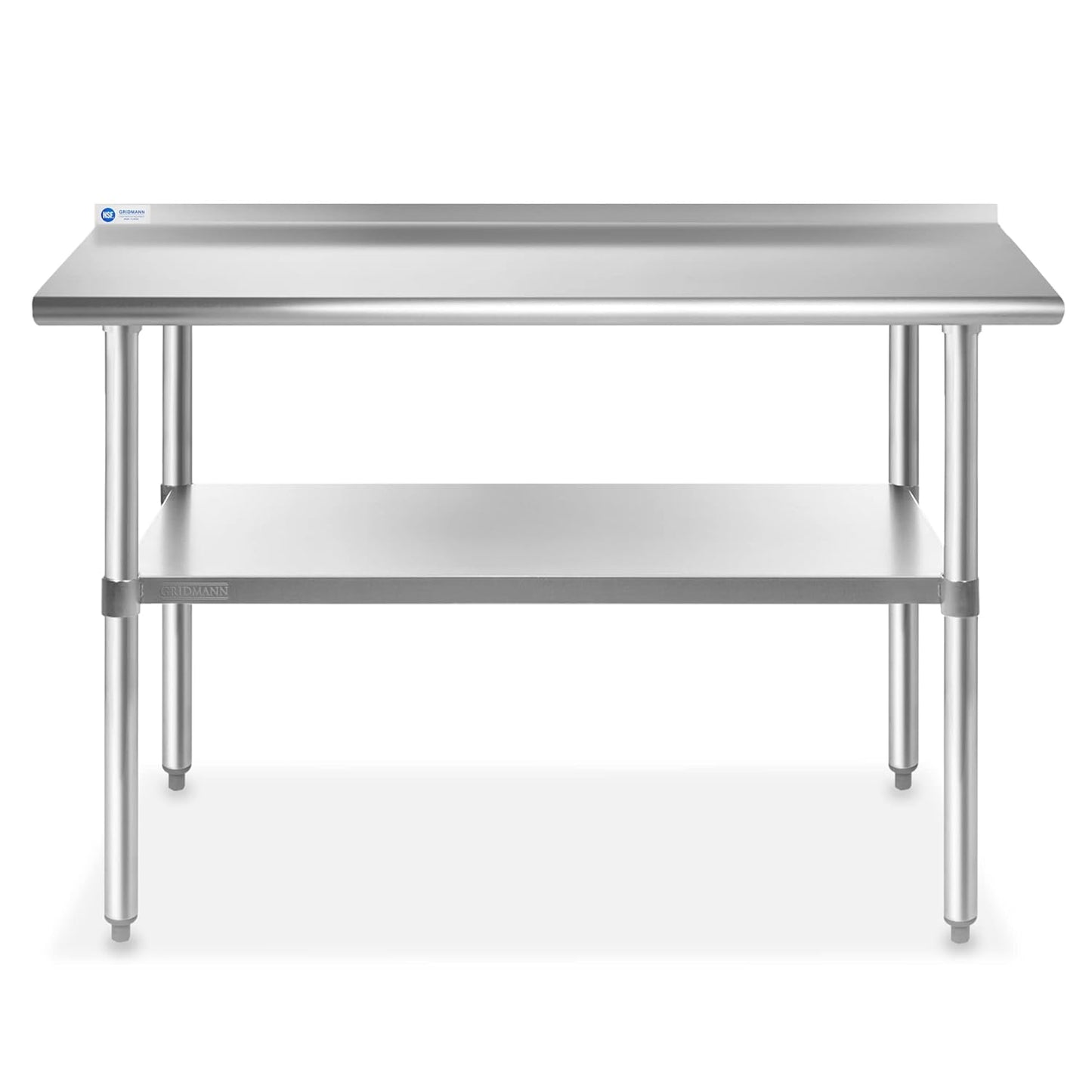 GRIDMANN Stainless Steel Kitchen Prep Table 48 x 24 Inches with Backsplash & Under Shelf, NSF Commercial Work Table for Restaurant and Home