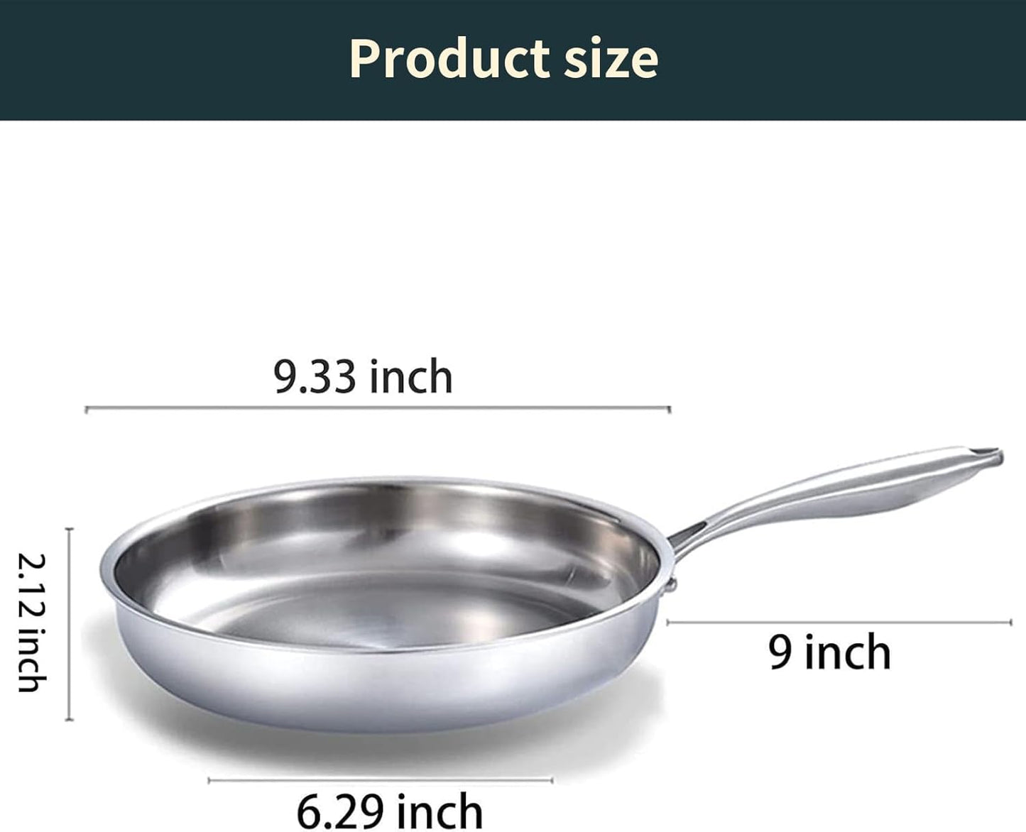 DELARLO Tri-Ply Stainless Steel Frying Pan with Lid, Compatible with All Cooktops Up to 600℉, Heavy Duty, 8 inch Fry Pan with Lid, Fast & Even Heat, 8 inch Skillet, 18/10 Stainless Steel Pan